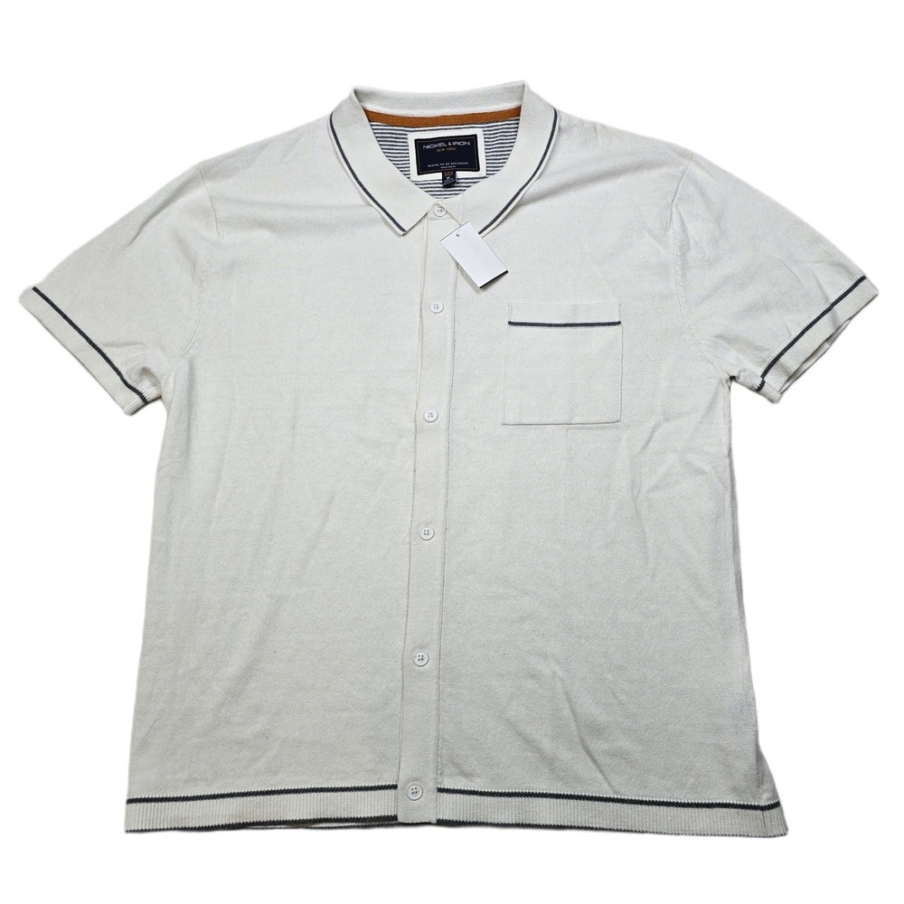 NICKEL IRON NEW YORK Knit Shirt Mens XL Cream Short Sleeve Button Up‎ Pocket NEW